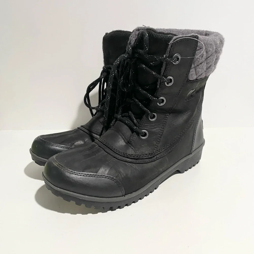 Sorel Women’s Meribel Lace‎ Up Black Leather  Boot Size 9 Style LL3657-010
